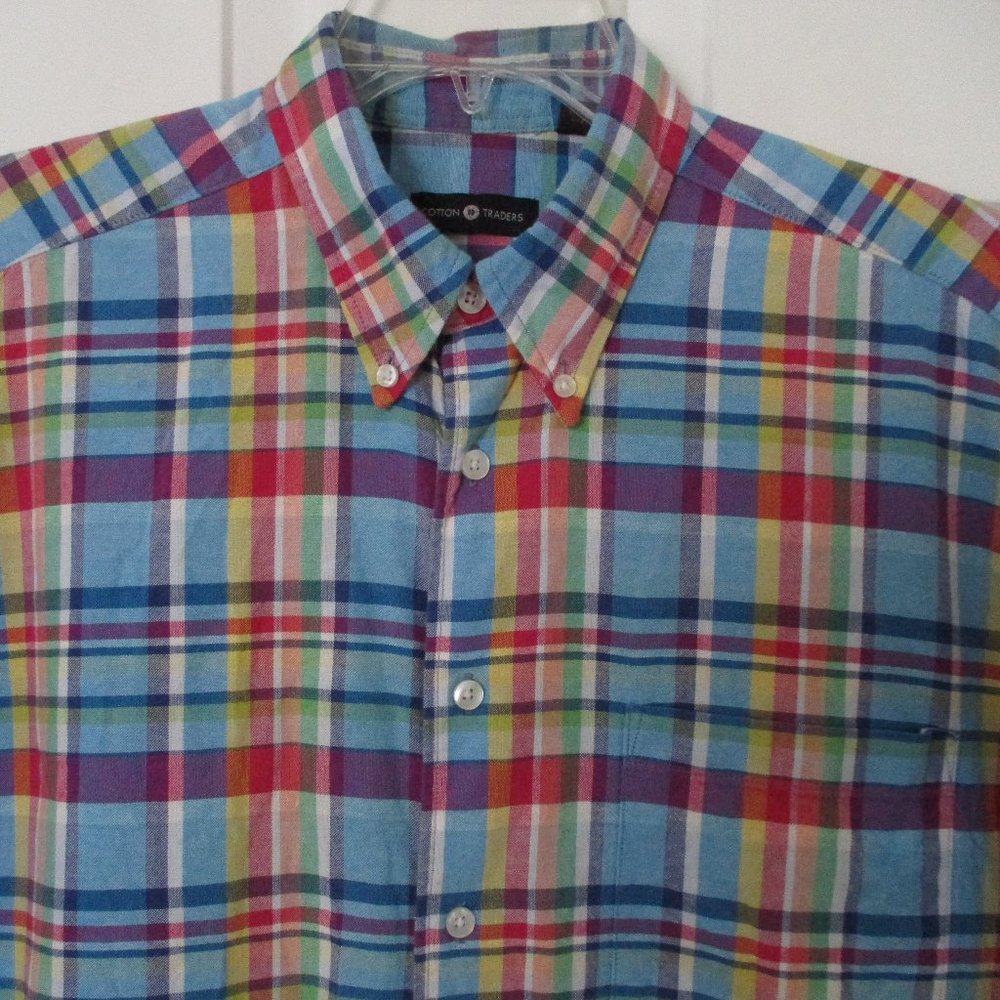 Cotton Traders Mens S/S Multicolor Cotton Plaid Button Down Shirt - Size Large